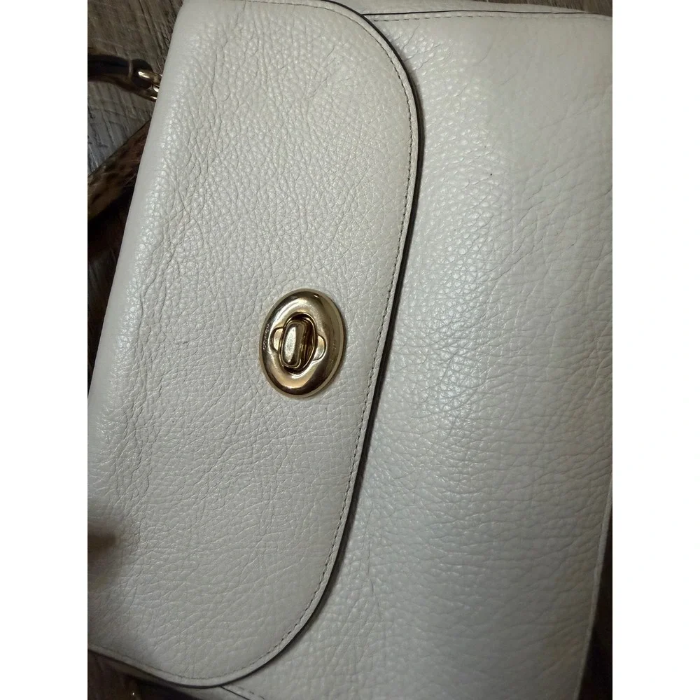 Coach Chalk White Pebbled Leather Top Handle Crossbody Bag Snakeskin Trim Gold